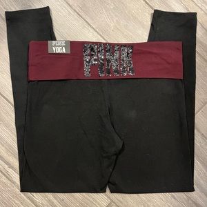VS Pink yoga leggings. Black sequin on back size large